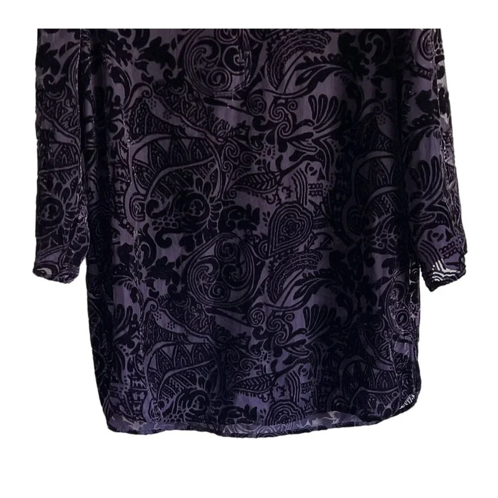 Chicos Womens Velvet Burnout Tunic Top Chicos Size 2 (L) Black Purple VNeck - Picture 3 of 6